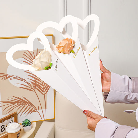 10pcs Heart Cutout Flower Cone Boxes