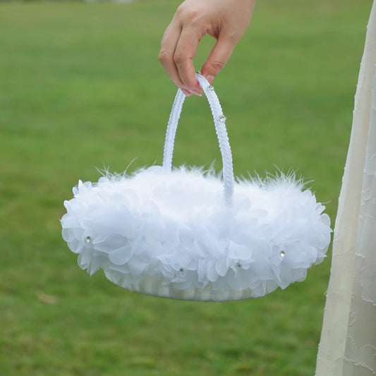 White Flower-Ruffle Flower Girl Basket