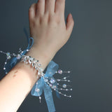 Load image into Gallery viewer, Blue Organza Rhinestone Bridal Corsage Bracelet