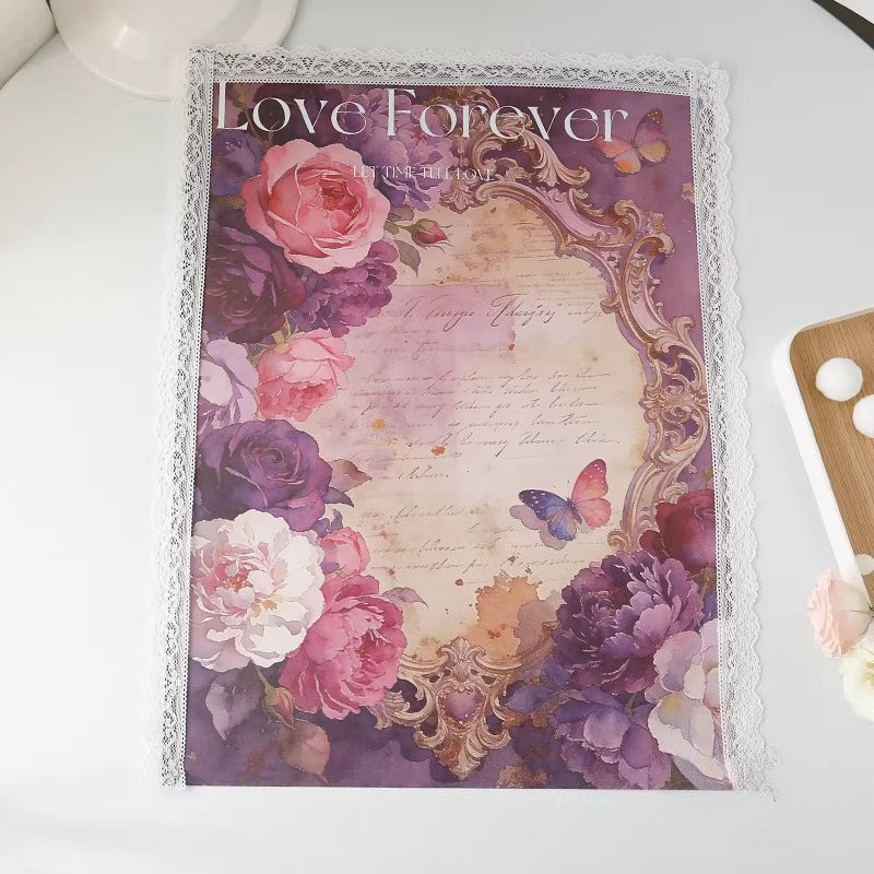 5pcs Vintage Lace-Trim Flower Wrap Paper (36x48cm)