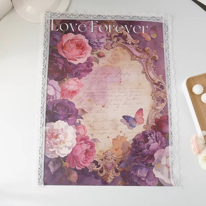 5pcs Vintage Lace-Trim Flower Wrap Paper (36x48cm)