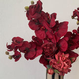 Load image into Gallery viewer, 10-Head Burgundy Artificial Orchid Flower 95cmH