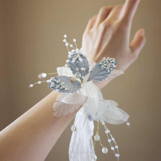 Dreamy Dusty Blue Wedding Wrist Corsage