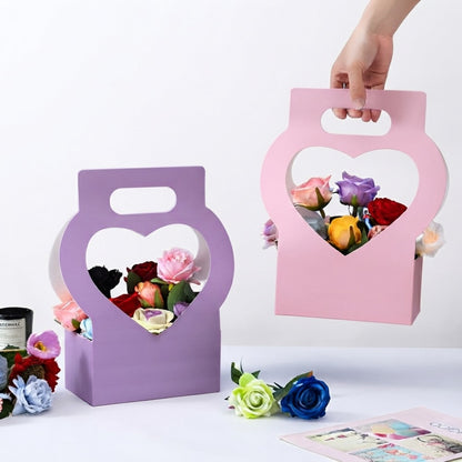 Heart Cutout Floral Gift Box with Handle Pack 5