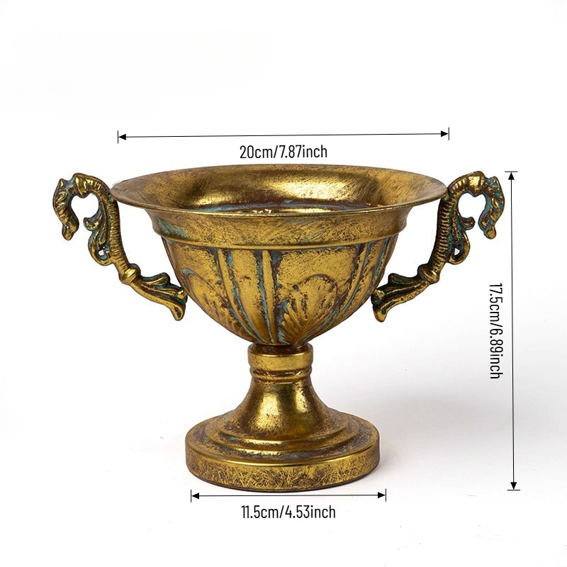 Antique Gold Metal Urn Planter Trumpet Vase