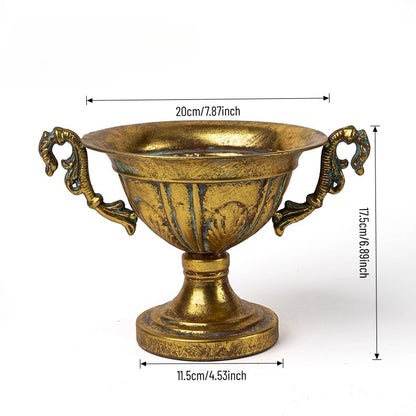 Antique Gold Metal Urn Planter Trumpet Vase