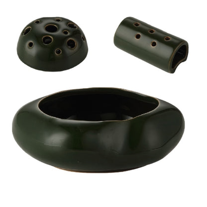Ceramic Ikebana Bowl Vase with Dual Flower Frogs