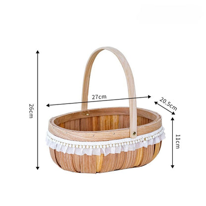Oval Wood-Chip Flower Basket with Lace Trim