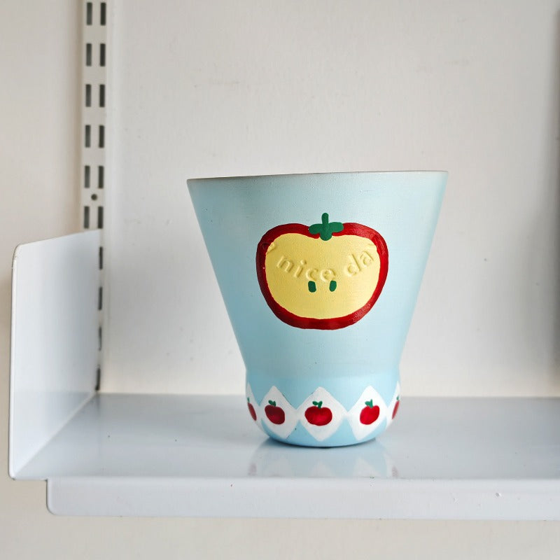 Pastel Blue Apple Motif Ceramic Planter
