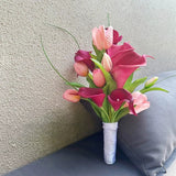 Load image into Gallery viewer, Magenta Calla Lily Pink Tulip Bridesmaid Bouquet