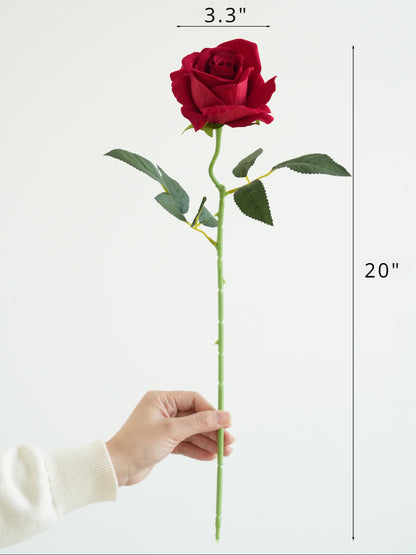 20" Artificial Velvet Red Rose Stem