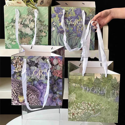 Vintage Oil Painting Square Bottom Gift Bags Pack 10