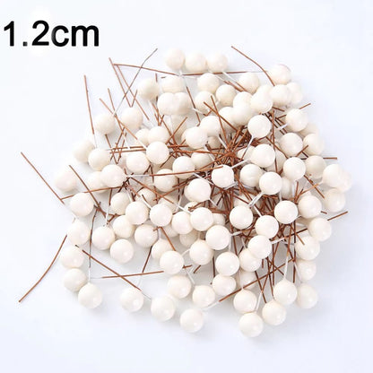 50pcs Artificial Mini Holly Berries on Wire