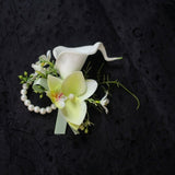 Load image into Gallery viewer, Calla Lily Orchid Boutonniere Wrist Corsage Set