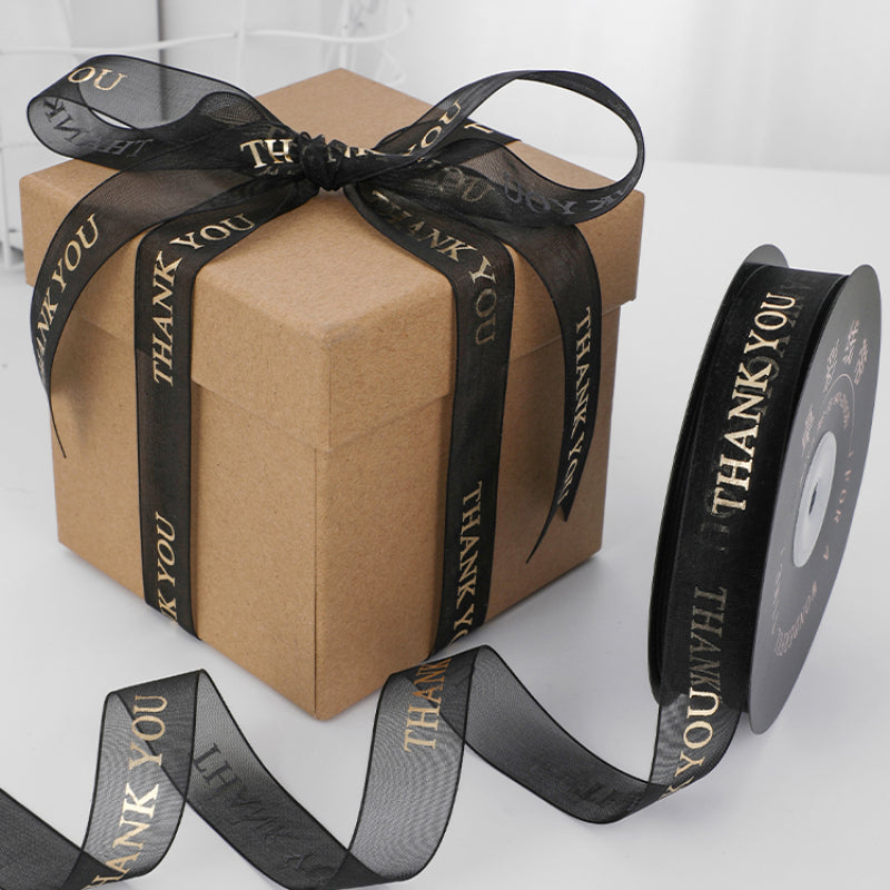 THANK YOU Gold Letters Organza Ribbon (20mmx49Yd)