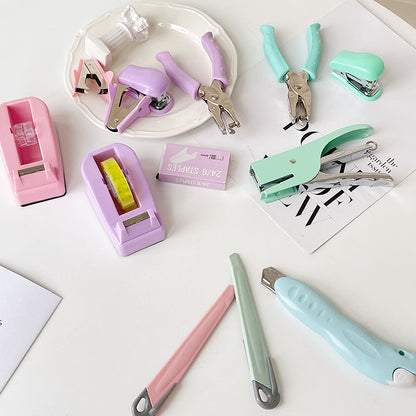 Macaron Color Stapler Tape Dispenser Hole Puncher
