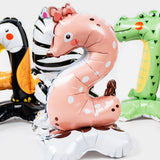 Load image into Gallery viewer, 23&quot; Standing Animal Number Foil Balloons