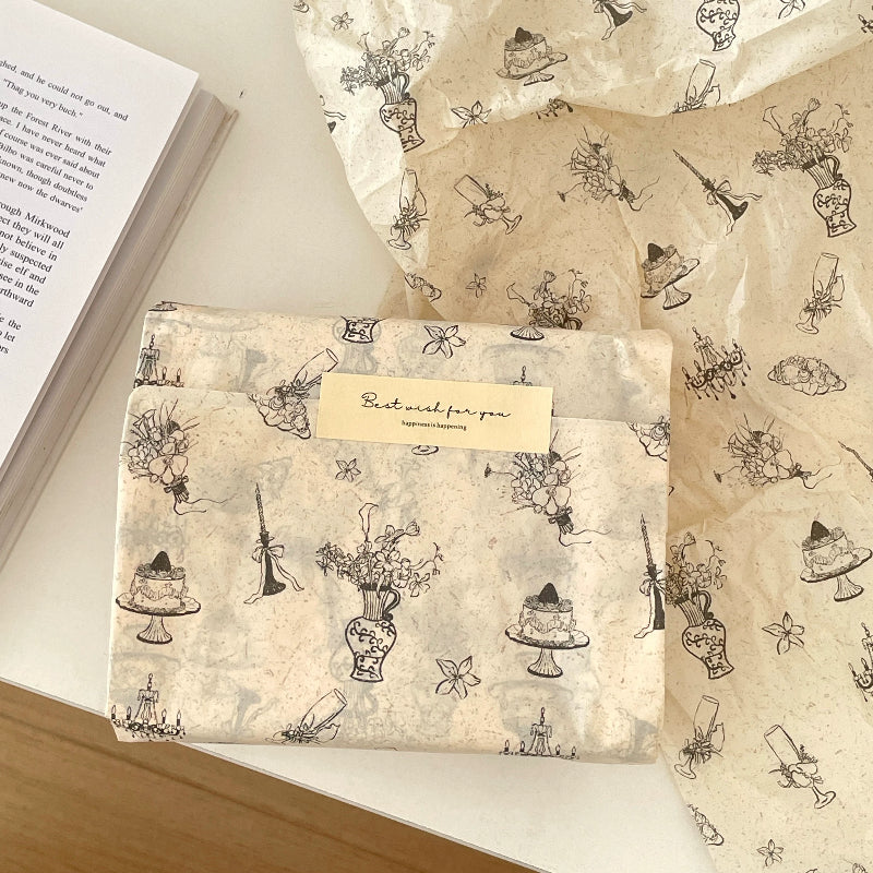 Vintage Printed Cream Tissue Paper Pack 50