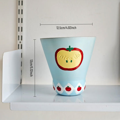 Pastel Blue Apple Motif Ceramic Planter
