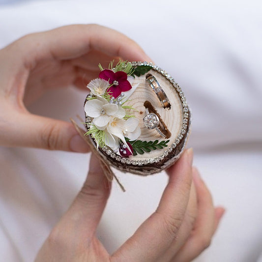 Preserved Flower Wooden Wedding Ring Box