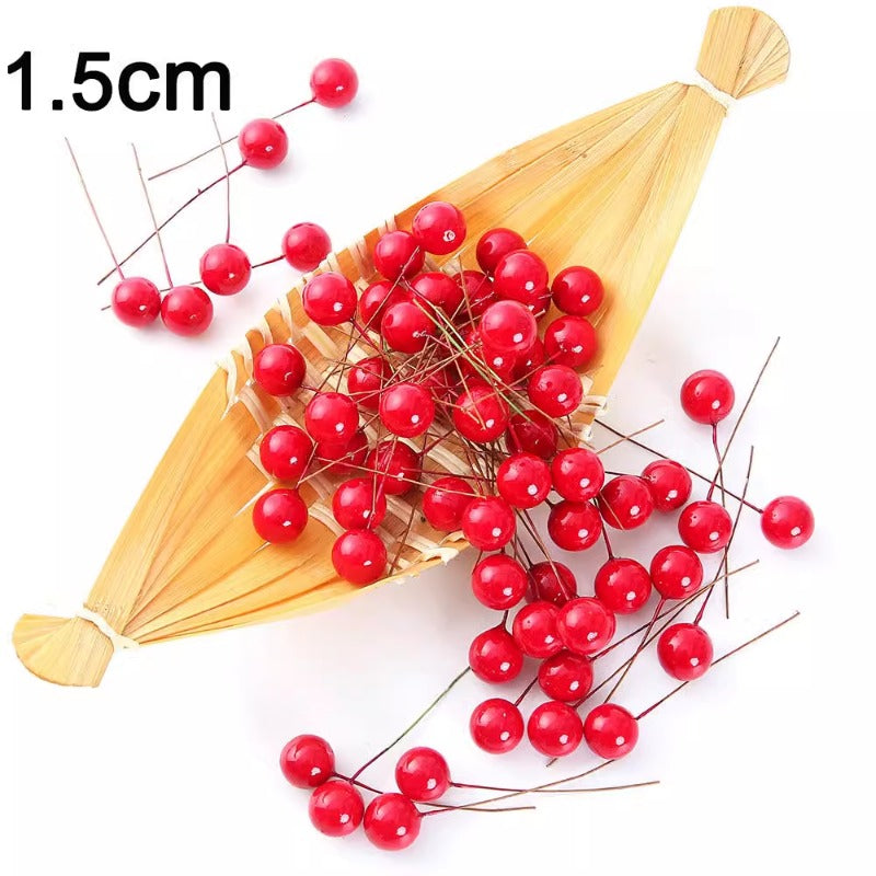 50pcs Artificial Mini Holly Berries on Wire