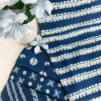 Indigo Blue Tie-Dye Cotton Fabric Drape
