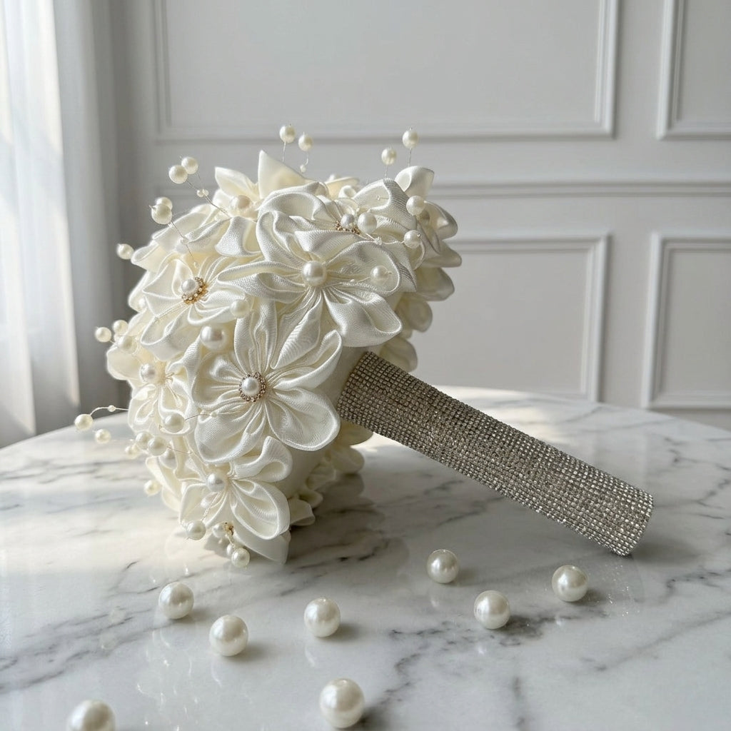 Elegant Cream Satin Floral Bridal Bouquet