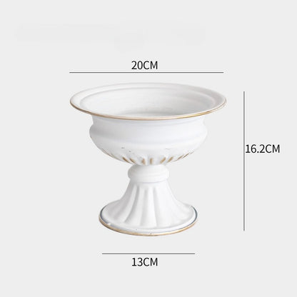 Jardinière urne en métal vintage, vase trompette