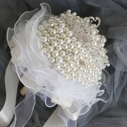 Luxury Pearl Wedding Bouquet with Swan Tiara