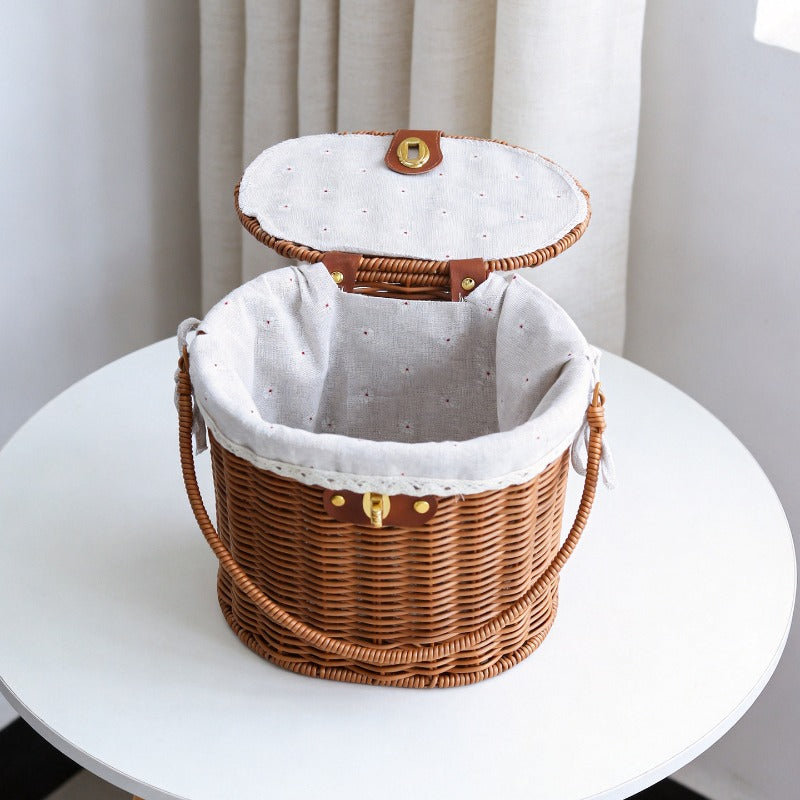Oval Faux Wicker Gift Basket with Lid & Lock