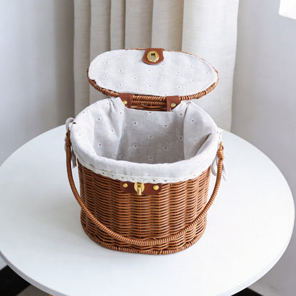 Oval Faux Wicker Gift Basket with Lid & Lock