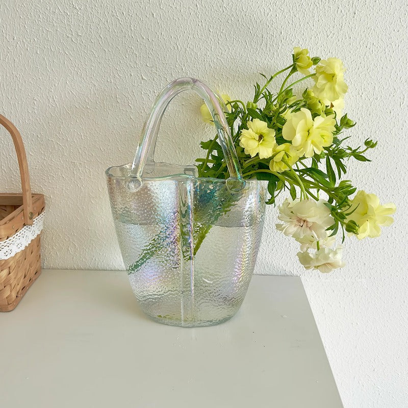 Modern Iridescent Glass Handbag Vase