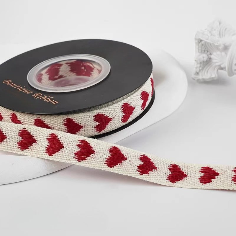 Heart Embroidery Cotton Ribbon (1.5cmx10Yd)