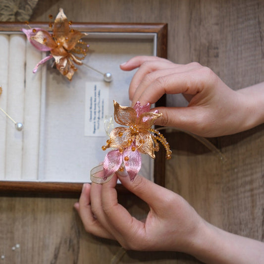 Rose Gold Woven Wire Wrist Corsage Boutonniere Set