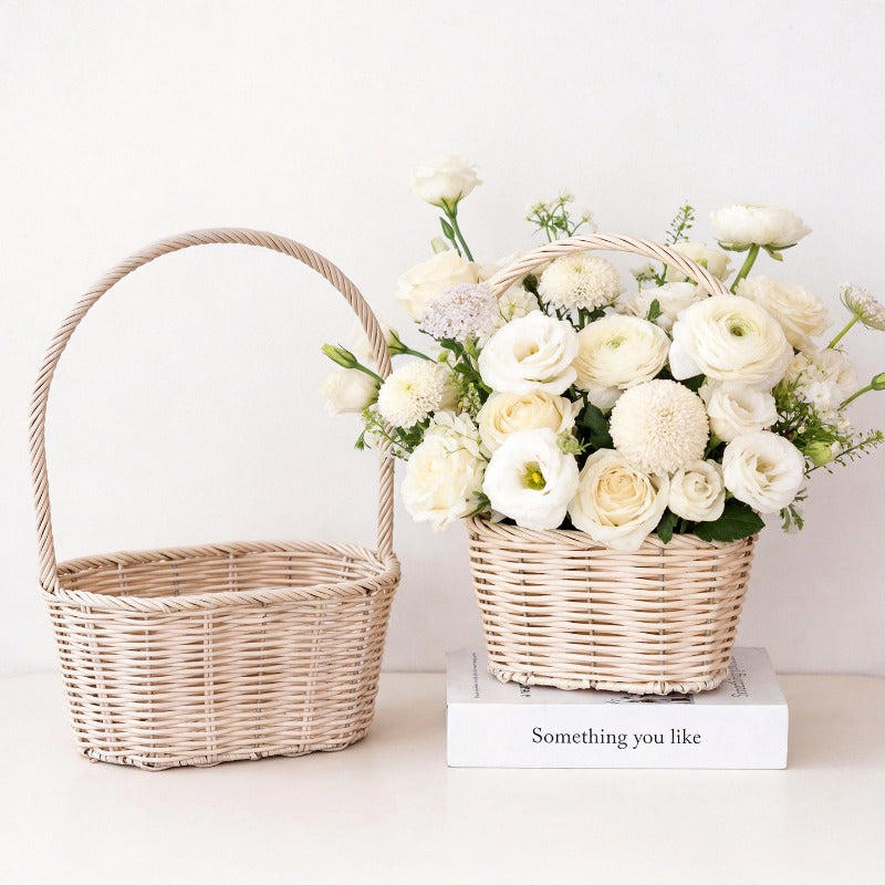 Oval Faux Wicker Flower Basket Set of 2