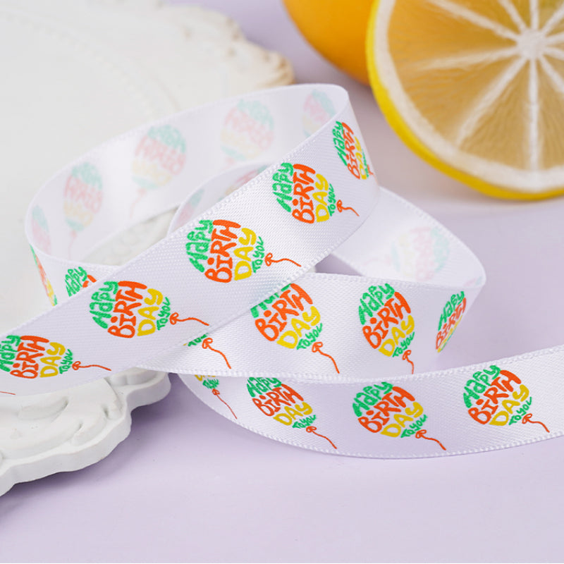 Happy Birthday Satin Ribbon (16mmx10Yd)