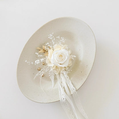 Preserved White Rose Wedding Boutonniere & Corsage