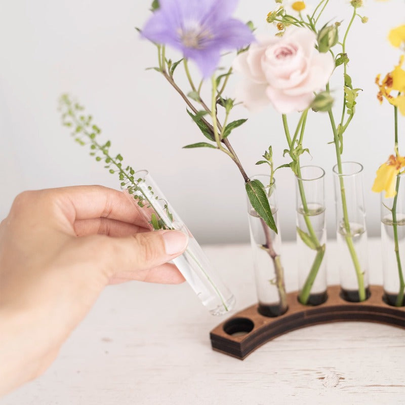 S-Shaped Test Tube Vase with Wooden Base