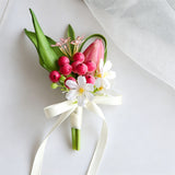 Load image into Gallery viewer, Forest Pink Berry Tulip Wedding Boutonniere