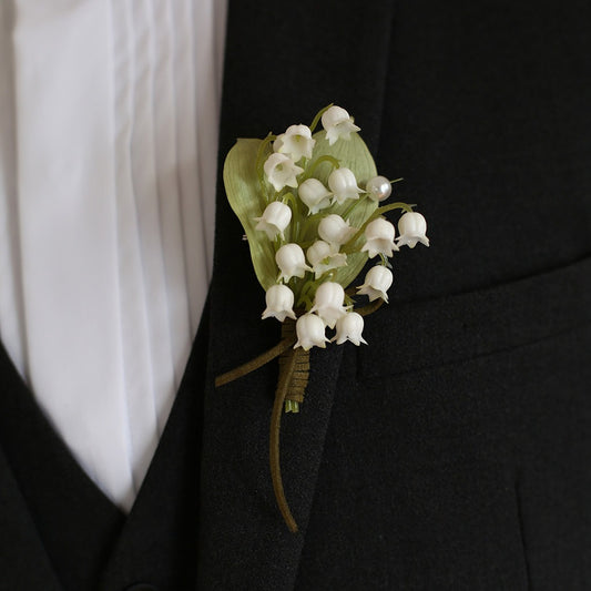 Lily of the Valley Boutonniere Wrist Corsage Set