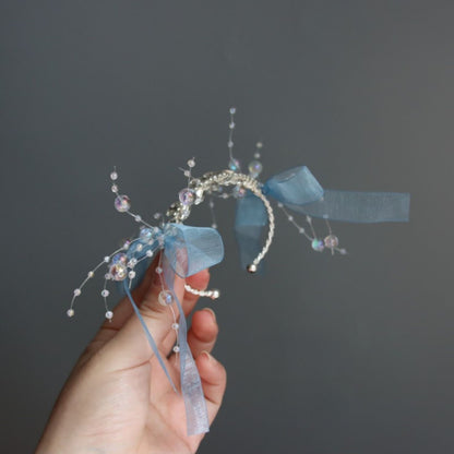 Blue Ribbon Bridesmaid Wrist Corsages