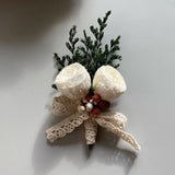 Load image into Gallery viewer, Preserved White Austin Rose Boutonniere &amp; Wrist Corsage