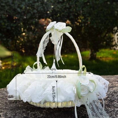 Lace Flower Girl Basket with Crystal Pendant