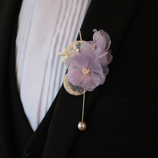 Elegant Lavender Wrist Corsage Boutonniere Set