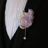 Load image into Gallery viewer, Elegant Lavender Wrist Corsage Boutonniere Set