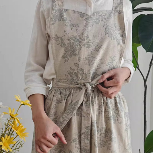 Tablier de fleuriste vintage à fleurs en coton et lin