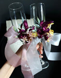 Load image into Gallery viewer, Magenta Gold Champagne Flutes Flower Decor (Set of 2)