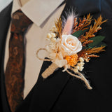 Load image into Gallery viewer, Orange Preserved Rose Boutonniere &amp; Wrist Corsage