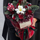 Load image into Gallery viewer, Christmas Tartan Floral Bouquet Packaging Fabric