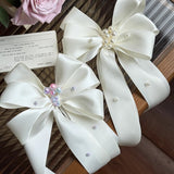 Load image into Gallery viewer, Ivory Satin Bow with Pearl Accents